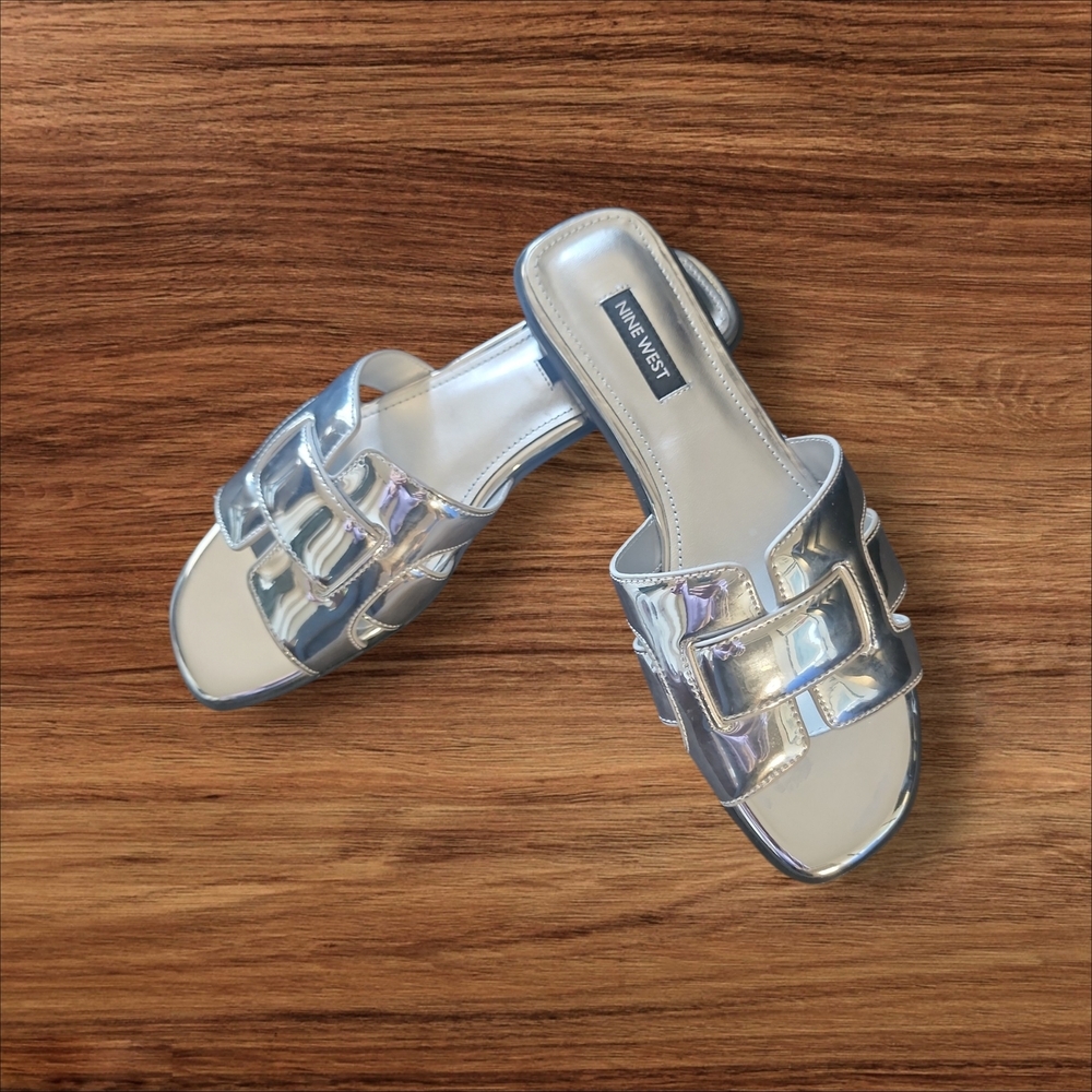 Nine West Silver Metallic Slide Mules
